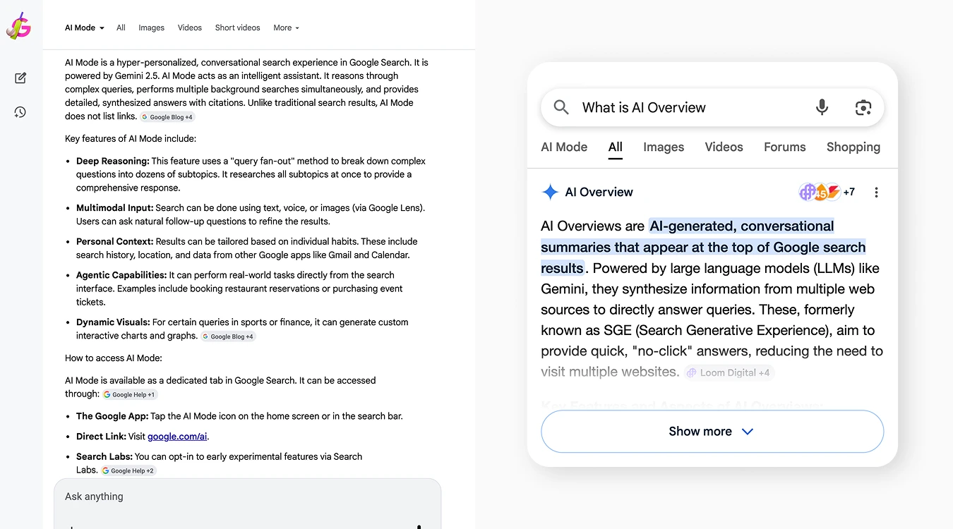 What is the difference between AI Mode and AI Overviews 1