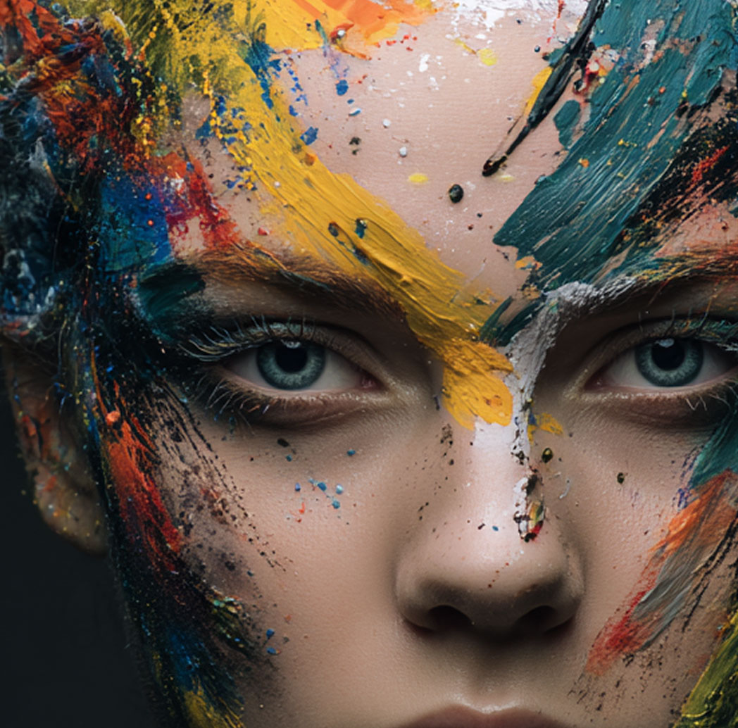 A lady with colourful paint on her face