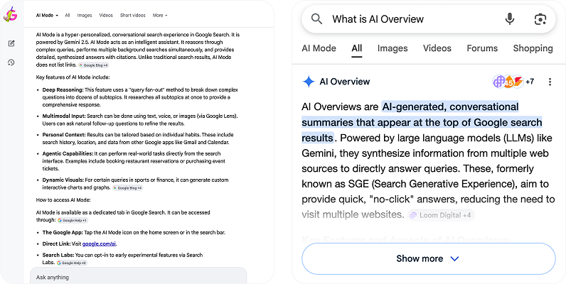 What is the difference between AI Mode and AI Overviews?