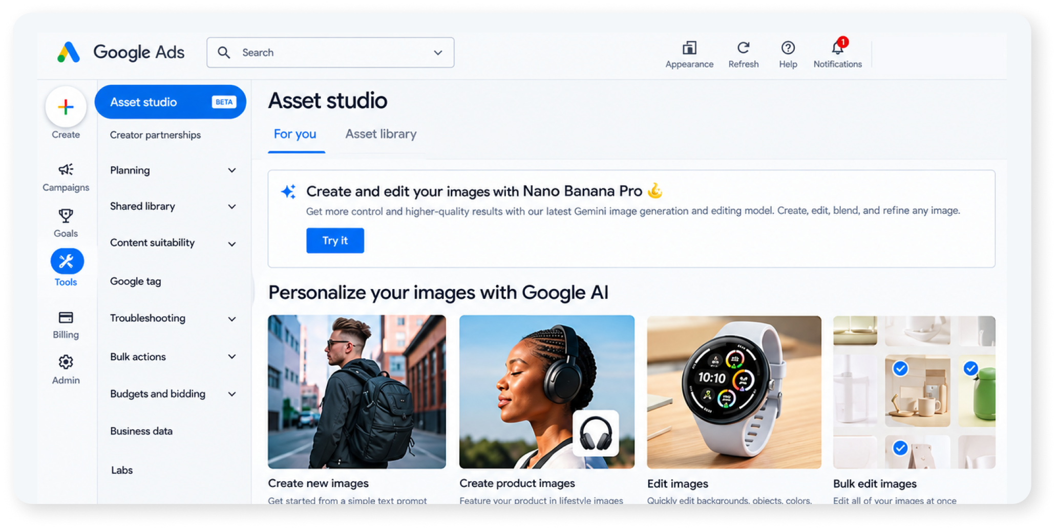 Creative testing for Asset Studio